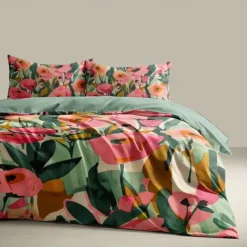 100% Cotton Tropical Plant Flower 3-Piece Duvet Set for Hotel Bedroom Guest Room Hotel Bedding Comfy Set 1 Duvet Cover 2 Pillowcase