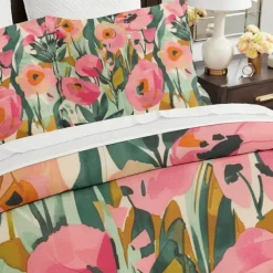 100% Cotton Tropical Plant Flower 3-Piece Duvet Set for Hotel Bedroom Guest Room Hotel Bedding Comfy Set 1 Duvet Cover 2 Pillowcase