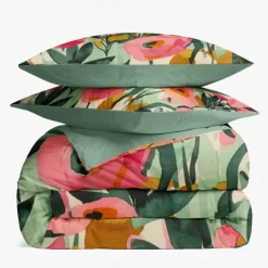 100% Cotton Tropical Plant Flower 3-Piece Duvet Set for Hotel Bedroom Guest Room Hotel Bedding Comfy Set 1 Duvet Cover 2 Pillowcase