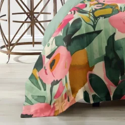 100% Cotton Tropical Plant Flower 3-Piece Duvet Set for Hotel Bedroom Guest Room Hotel Bedding Comfy Set 1 Duvet Cover 2 Pillowcase