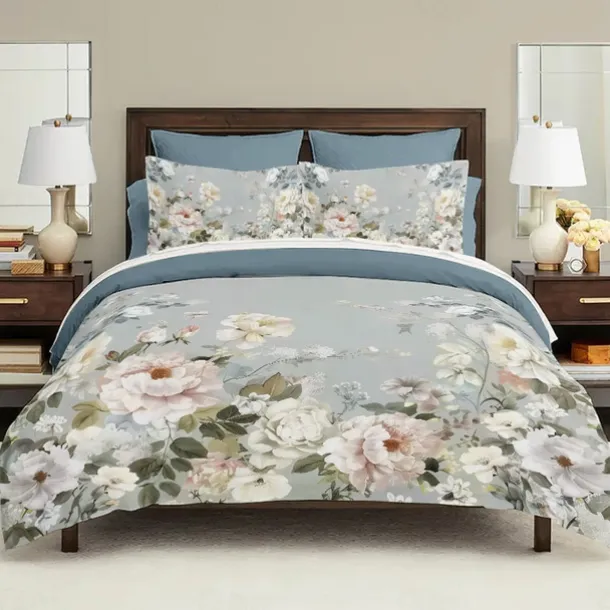 100% Cotton Vintage Floral Series Duvet Cover 3-Piece Set Short Fluff for Summer Soft Skin Friendly Comfy Lightweight