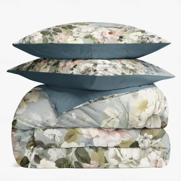 100% Cotton Vintage Floral Series Duvet Cover 3-Piece Set Short Fluff for Summer Soft Skin Friendly Comfy Lightweight