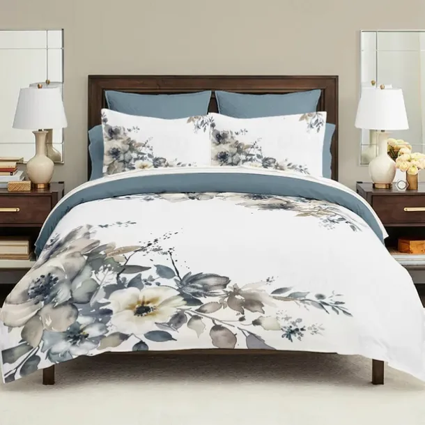 100% Cotton Vintage Floral Series Duvet Cover 3-Piece Set Short Fluff for Summer Soft Skin Friendly Comfy Lightweight