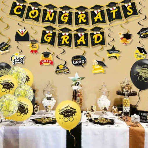 2025 Graduation Party Decorations, Graduate Themed Banner, Spiral Hanging Decorations, Balloon Set for Graduation Ceremony Celebration
