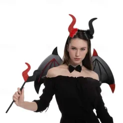 3 Halloween Devil Wings Trident Headwear Set Role Playing Costume Devil Ghost Soul Black Adult Feather Wings and Decorations Halloween Party COS Dress up Makeup Ball Performance Props Devil Wings Set