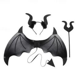 3 Halloween Devil Wings Trident Headwear Set Role Playing Costume Devil Ghost Soul Black Adult Feather Wings and Decorations Halloween Party COS Dress up Makeup Ball Performance Props Devil Wings Set