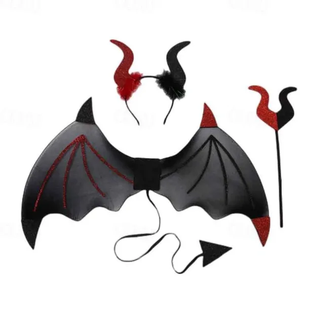 3 Halloween Devil Wings Trident Headwear Set Role Playing Costume Devil Ghost Soul Black Adult Feather Wings and Decorations Halloween Party COS Dress up Makeup Ball Performance Props Devil Wings Set