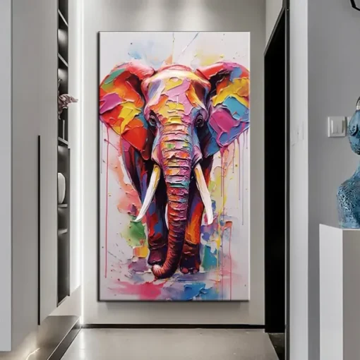 100% Hand Painted Elephant oil painting Wall Art Street Graffiti Colorful Wild Animal Canvas Painting animal oil painting Modern Abstract Art Wall Picture for living room hotel Home Decoration canvas