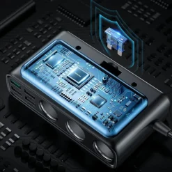 9 in 1 Cigarette Lighter Splitter, 210W Cigarette Lighter Adapter with PD/QC 3.0 * 2 Charge(3.3FT Cable), 12V/24V Independent Switches DC Cigarette Outlet Car Charger for All Car Devices