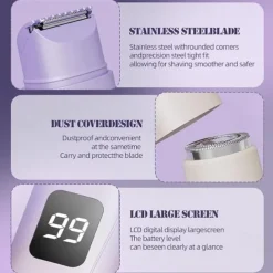 2 in 1 Electric Lady Shaver with Digital Display, Dual Head Bikini Trimmer, Wet & Dry Use Body Hair Trimmer