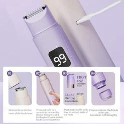 2 in 1 Electric Lady Shaver with Digital Display, Dual Head Bikini Trimmer, Wet & Dry Use Body Hair Trimmer