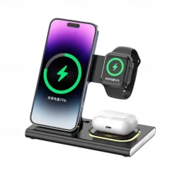 3 in 1 Foldable Charging Station for Apple Products,Fast Wireless Charger Travel Dock Adapter for iPhone 16/15/14/13/12/11/X/XS,for iWatch 10/9/8/7/Ultra2/Ultra/SE,for AirPods 4/3/2/Pro/2