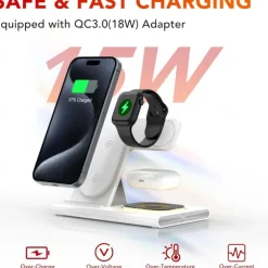 3 in 1 Foldable Charging Station for Apple Products,Fast Wireless Charger Travel Dock Adapter for iPhone 16/15/14/13/12/11/X/XS,for iWatch 10/9/8/7/Ultra2/Ultra/SE,for AirPods 4/3/2/Pro/2