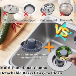 3 in 1 Kitchen Sink Stopper, Pop Up Kitchen Sink Drain Strainer, with An Extra Basket Strainer, Kitchen Sink Drain Stopper for US Standard 3-1/2 Inch, Brass Material Electroplate Silver