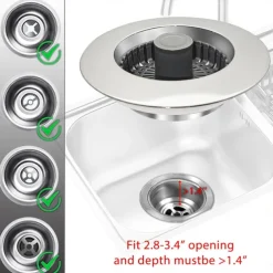 3 in 1 Kitchen Sink Stopper, Pop Up Kitchen Sink Drain Strainer, with An Extra Basket Strainer, Kitchen Sink Drain Stopper for US Standard 3-1/2 Inch, Brass Material Electroplate Silver