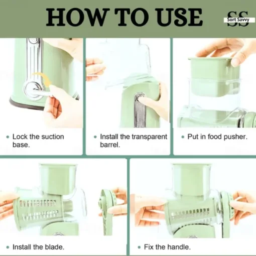 5 in 1 Rotary Cheese Grater with Handle, Rotary Grater, Vegetable Slicer, Carrot Grater, Nut Grinder and Chocolate Shaver