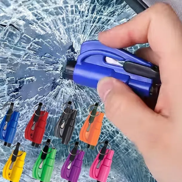 2 In 1 Safety Belt Cutter Emergency Key Chain Car Escape Tool Metal Safety Hammer Mini Fire Hammer Life-saving Hammer Car Emergency Escape Device Window Breaker