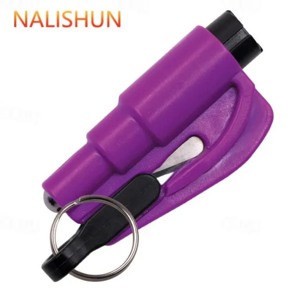 2 In 1 Safety Belt Cutter Emergency Key Chain Car Escape Tool Metal Safety Hammer Mini Fire Hammer Life-saving Hammer Car Emergency Escape Device Window Breaker