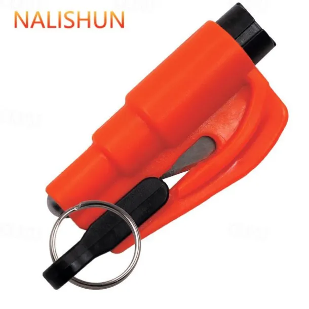 2 In 1 Safety Belt Cutter Emergency Key Chain Car Escape Tool Metal Safety Hammer Mini Fire Hammer Life-saving Hammer Car Emergency Escape Device Window Breaker
