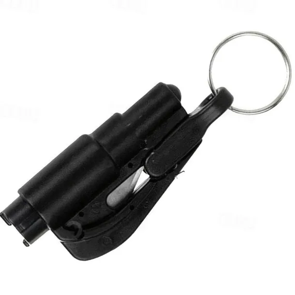 2 In 1 Safety Belt Cutter Emergency Key Chain Car Escape Tool Metal Safety Hammer Mini Fire Hammer Life-saving Hammer Car Emergency Escape Device Window Breaker