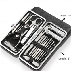 19 in 1 Stainless Steel Manicure Set For Foot Fitting Set Professional Pedicure Kit Nail Scissors Grooming Kit with Leather Travel Case for Women and Men