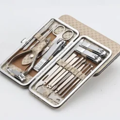 19 in 1 Stainless Steel Manicure Set For Foot Fitting Set Professional Pedicure Kit Nail Scissors Grooming Kit with Leather Travel Case for Women and Men