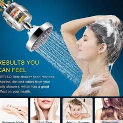 4/6 inch Rainfall Shower Head Set, 5 Mode Sprayer Showerhead with Water Filter, 360-degree Rotation High Pressure Overhead Shower Head Arm Chrome Black Silver