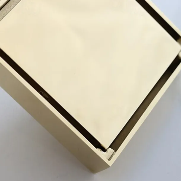 4 inch Shower Floor Drain Square, Removable Brass Flange Reversible 2-in-1 Cover Tile Insert Grate, Hair Catcher Strainer Black Chrome Golden