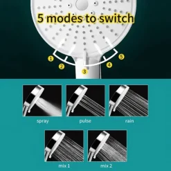 5 Mode Shower Head High Pressure Handheld Spray, with Stop Button Adjustable High-Pressure Water Saving, Shower Bathroom Accessories, Large Panel Electroplating Five-speed Showerhead