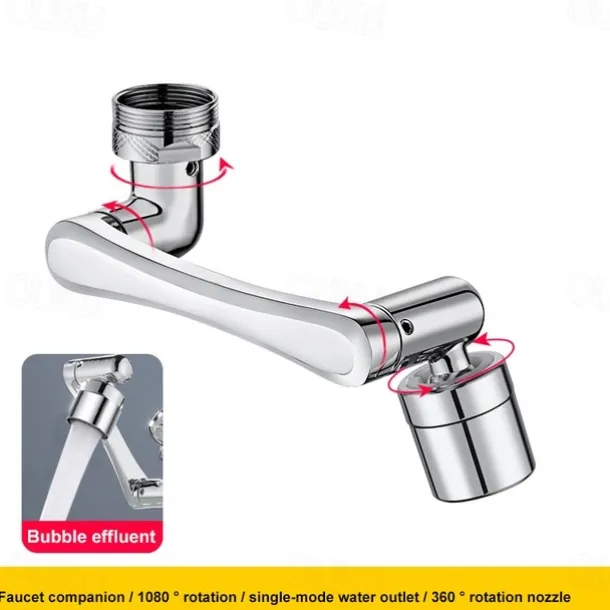 2 Modes 1080 Degree Faucet Extender, Universal Mechanical Arm Faucet Aerator Splash Kitchen Tap Filter Nozzle Bubbler Bathroom Kitchen Washroom Faucet Aerator Attachment