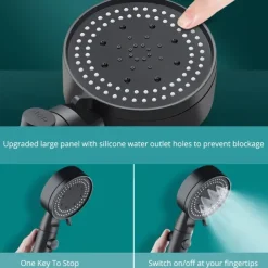 5 Modes Shower Head with Handheld, Anti-drop Nozzle High Pressure High Flow Water Saving Handheld Spray with ON/OFF Pause Switch, Shower Bathroom Accessories