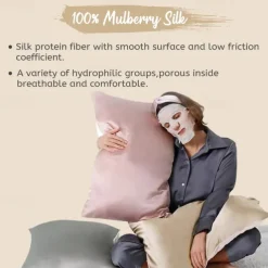 100% Mulberry Silk Pillowcase for Hair and Skin Health,Soft and Smooth Luxury Silk Pillow Cover,16 Momme Natural Silk Pillow Case Envelope Closure ,1pc