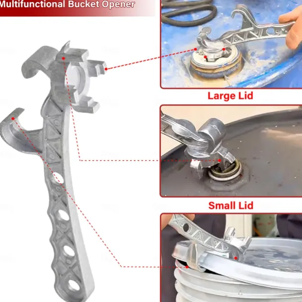 2025 New Multifunction Aluminum Bucket Opener, 5 Gallon Pail Opener, Metal Bucket Opener, Lid Remover Opener Tool, Fits 2" and 3/4" Bung Caps, Metal Can Opener Lid Remover Tool for Home Industrial Use