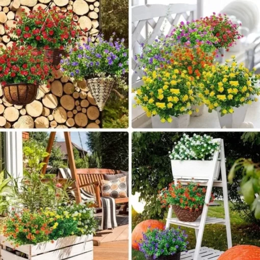 2 Pack / 8 Pack Artificial Flowers Outdoor UV Resistant Fake Plastic Flowers Rose No Fade Faux Plastic Plants for Indoor Outdoor Wedding Christmas Home Garden Decoration