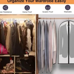 6 Pack Breathable Clothes Covers with Zip 60x80cm Hanging Garment Covers Bags Moth-Proof Storage Bag for Men Suit Dress Bag Covers Dust Cover for Wardrobe Storage and Travel Clear