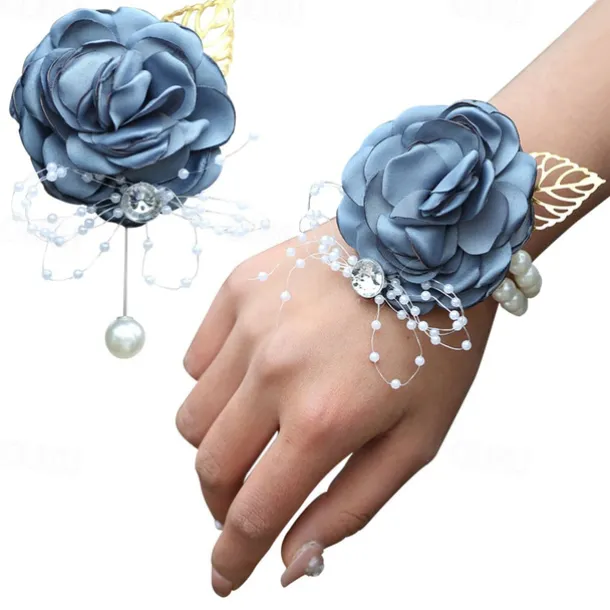 2 Pack Flower Wrist Corsage Boutonniere Set,Artificial Rose Handmade Silk Flower for Wedding Flowers Accessories Prom Suit Decor