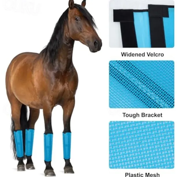 4 Pack Horse Fly Boots - Breathable Plastic Mesh Design - Reduces Kicking, Hoof Damage and Leg Fatigue