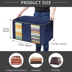 3 Pack, 90L Large Capacity Clothes Storage Bag Organizer with Reinforced Handle Thick Fabric for Comforters, Blankets, Bedding, Foldable with Sturdy Zipper, Clear Window