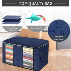 3 Pack, 90L Large Capacity Clothes Storage Bag Organizer with Reinforced Handle Thick Fabric for Comforters, Blankets, Bedding, Foldable with Sturdy Zipper, Clear Window