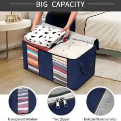 3 Pack, 90L Large Capacity Clothes Storage Bag Organizer with Reinforced Handle Thick Fabric for Comforters, Blankets, Bedding, Foldable with Sturdy Zipper, Clear Window