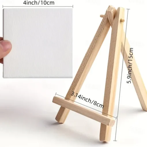 6 Pack Mini Canvas And Easel Set Mini Canvas Panels Mini Wood Easels Canvas Size Is 4 X 4 Easel Size Is 3.1 X 5.9 For Kids Painting Oil Painting And Diy Doodle
