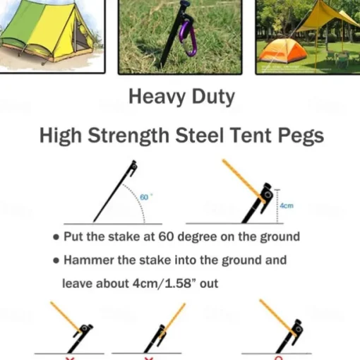 8/16 Pack Tent Stakes Heavy Duty Metal Tent Pegs for Camping Steel Tent Stakes 8 inch Unbreakable and Inflexible