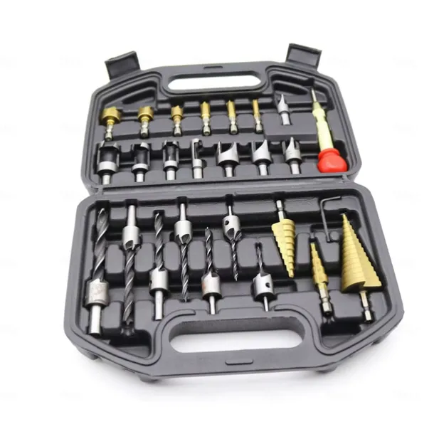 26 Pack Woodworking Chamfer Drilling Tools, Including Countersink Drill Bits, Wood Plug Cutter, Step Drill Bit, Center Punch, L-Wrench