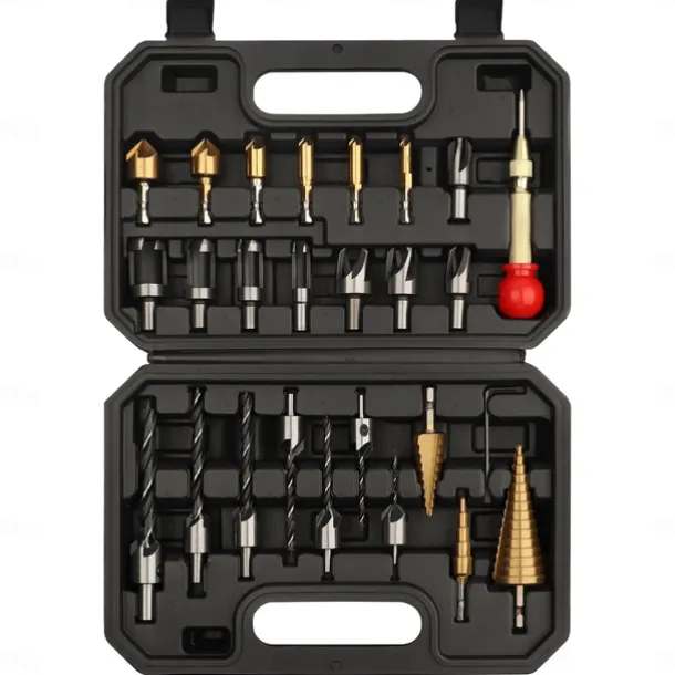 26 Pack Woodworking Chamfer Drilling Tools, Including Countersink Drill Bits, Wood Plug Cutter, Step Drill Bit, Center Punch, L-Wrench