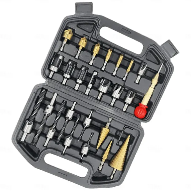 26 Pack Woodworking Chamfer Drilling Tools, Including Countersink Drill Bits, Wood Plug Cutter, Step Drill Bit, Center Punch, L-Wrench