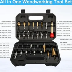 26 Pack Woodworking Chamfer Drilling Tools, Including Countersink Drill Bits, Wood Plug Cutter, Step Drill Bit, Center Punch, L-Wrench