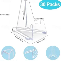 30 Packs Card Display Stand Sturdy and Stable Premium Acrylic Sports Card Holder Versatile Use Clear Mini Easel Stand for Challenge Coins PSA Graded Baseball Trading Cards(2.2 Inch)