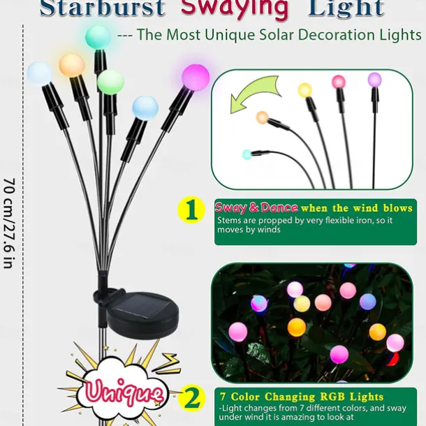 2/4 Packs Solar Firefly Lights Outdoor Waterproof Two Modes of Persistent Light and Flashing 6/8/10 Heads Warm White White Multi Color