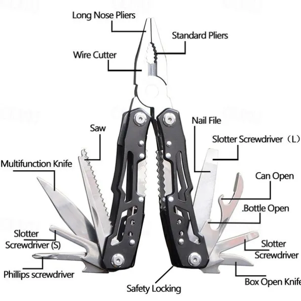 1 Pair Of Stainless Steel Folding Pliers With Screwdriver, Saw, Knife, Bottle Opener For Camping, Tactical, Household Tools