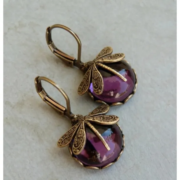 1 Pair Vintage Dragonfly Green Crystal Dangle Earrings, Boho Earrings, Jewelry Packs, Mother's Day Gifts, Birthday Gifts, Holiday Gifts, Woman Girl Gifts, Party Favors